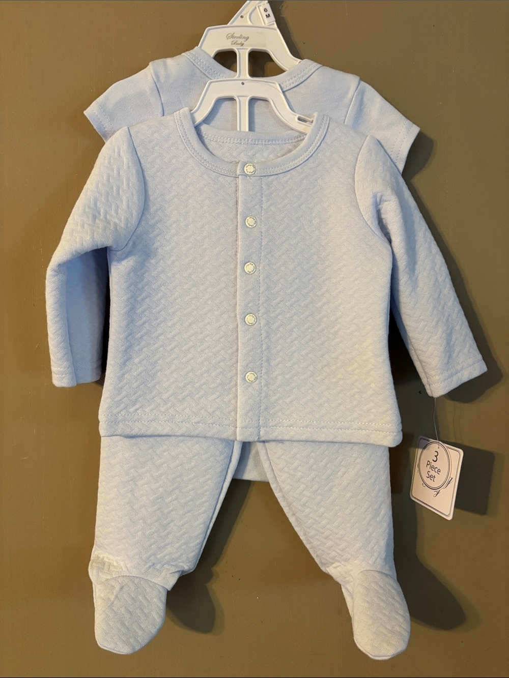 Sterling Baby Soft Light Blue Baby Pajama Set with Footies 3 Piece - 6 Month NWT